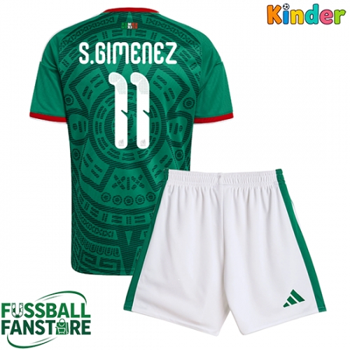 Mexiko Santiago Gimenez #11 Replik Heimtrikot Kinder WM 2026 Kurzarm (+ Kurze Hosen)